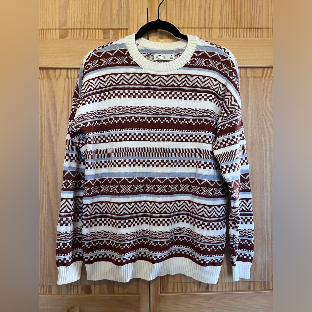 Hollister women’s fair isle sweater brown cream blue size small